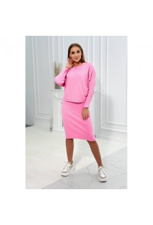 Komplet swetrowy bluzka + sukienka jasny różowy