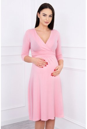 Sukienka Ciążowa z odcięciem pod biustem pudrowy róż
