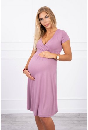 Sukienka Ciążowa z odcięciem pod biustem, krótki rękaw ciemno różowa