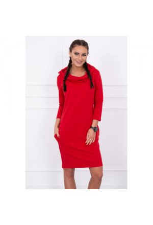 Sukienka z kapturem i kieszeniami czerwona