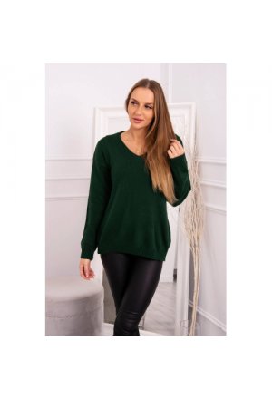 Sweter z dekoltem V ciemno zielony