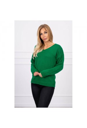 Sweter z dekoltem V zielona