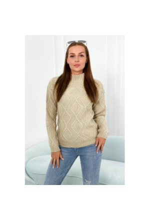 Sweter z ozdobnym splotem beżowy