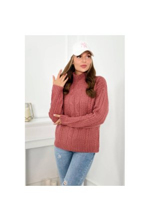 Sweter z półgolfem ciemny różowy