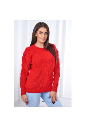 Sweter z warkoczowym splotem czerwony