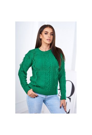 Sweter z warkoczowym splotem zielony