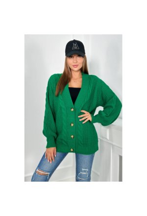 Sweter zapinany na guziki z bufiastymi rękawami zielony